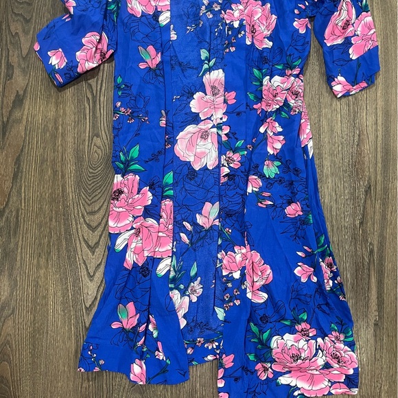 G.I.L.I. Printed Floral Duster Cardigan Open Front Long Sleeve Blue Multi Size L - Picture 2 of 8
